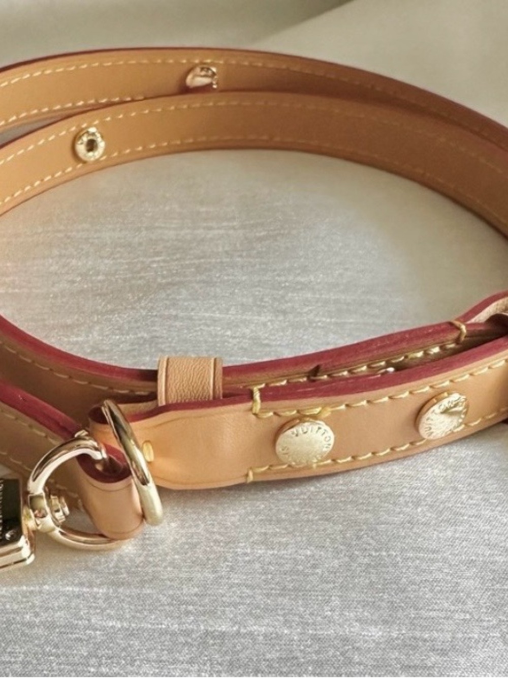 Louis Vuitton Tan Leather Strap with Red Edge and Gold Hardware